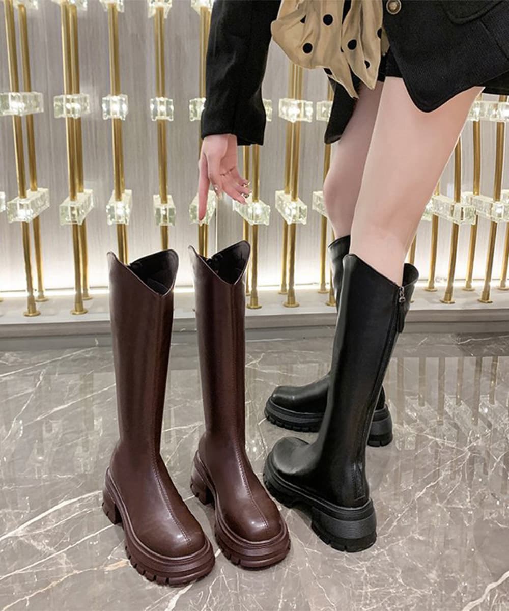 美脚厚底トラックソールロングブーツ｜膝下丈×安定感×バックジップ