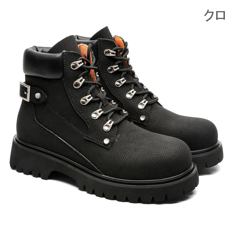 【レトロデザイン × 通気性アッパー × 異素材MIX】+5.5cm厚底 メンズハイカットブーツ