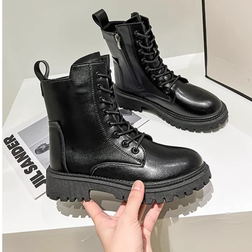 【レースアップ×快適×厚底5cm】厚底保温ブーツ