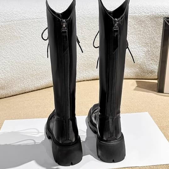 【編み上げデザイン × 脚長効果 × 韓国系】+5cm厚底編み上げブーツ