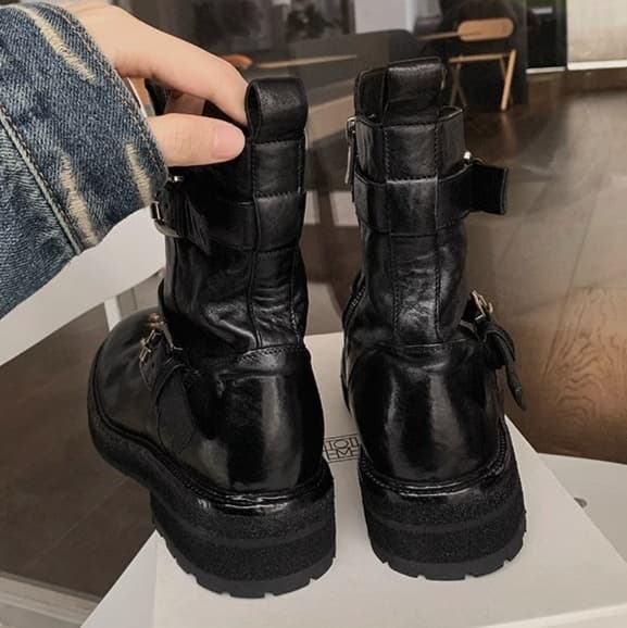 【二重バックル×本革仕様×韓国系】4.5cm厚底ブーツ