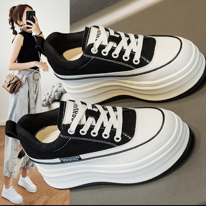 【脚長×軽量キャンバス×韓国シンプル】+10cm厚底 身長アップ スニーカー