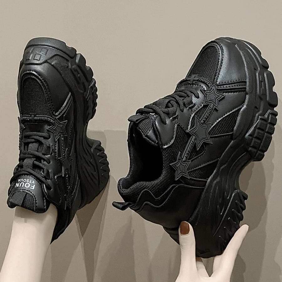 厚底スポーツスニーカー|通気×高級レザー×韓国ストリート