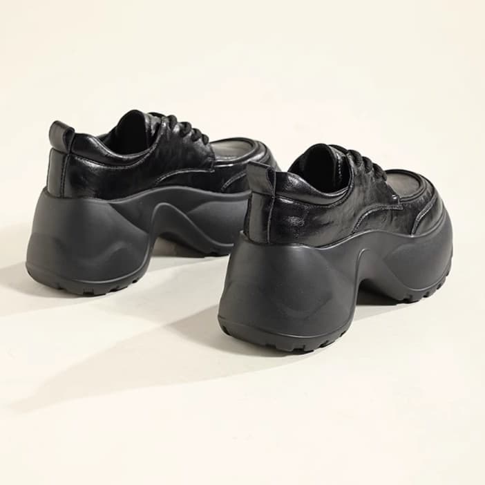 【光沢×美脚×クラシカル】+5.0cm厚底＋レースアップローファー