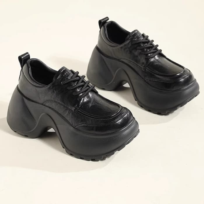 【光沢×美脚×クラシカル】+5.0cm厚底＋レースアップローファー