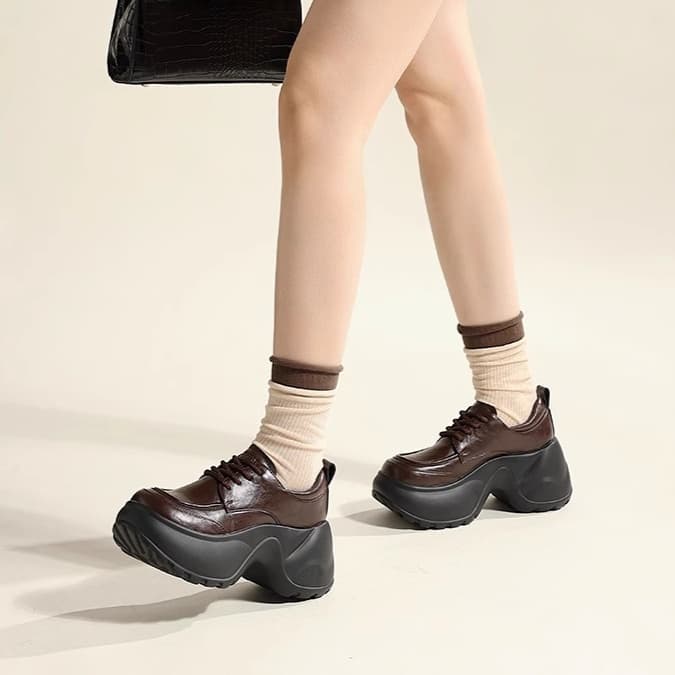 【光沢×美脚×クラシカル】+5.0cm厚底＋レースアップローファー