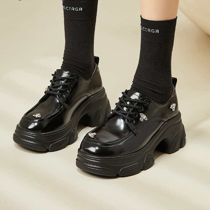 【光沢×飾り石×厚底6.0cm】クラシックローファー|重厚×上品×スタイルアップ