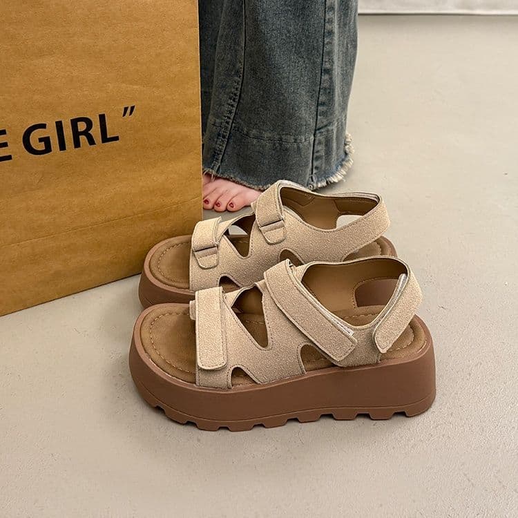 【スエード素材 × 凹凸ソール × 厚底7cm】厚底クッション性サンダル