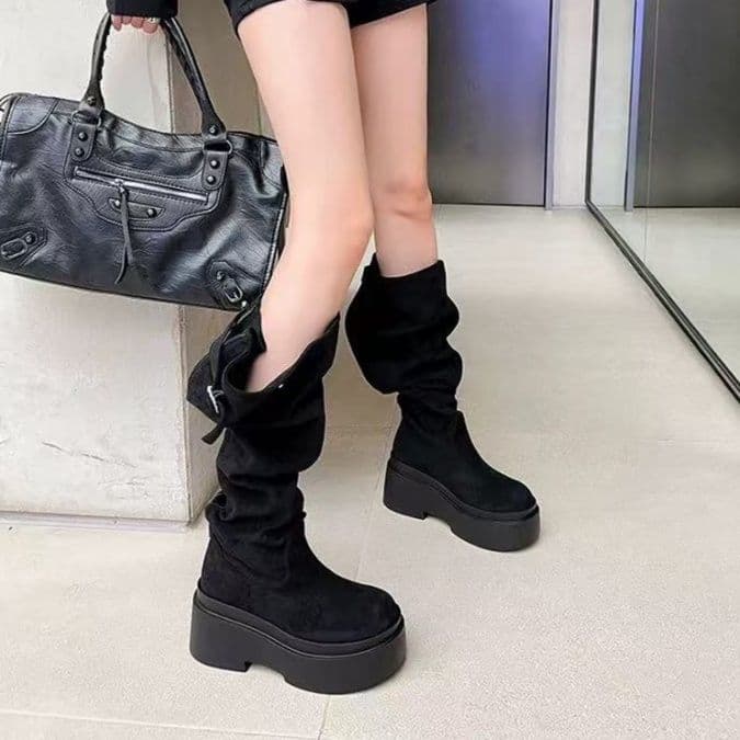 【クシュクシュ×ルーズ感×上質素材】5.0cm厚底ブーツ