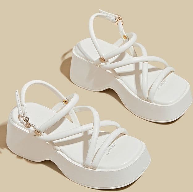 【交差ストラップ×美脚×安定感】+6.5cm厚底 スタイルアップ サンダル
