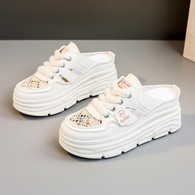 【レース×通気性×厚底7cm】厚底通気性サンダル