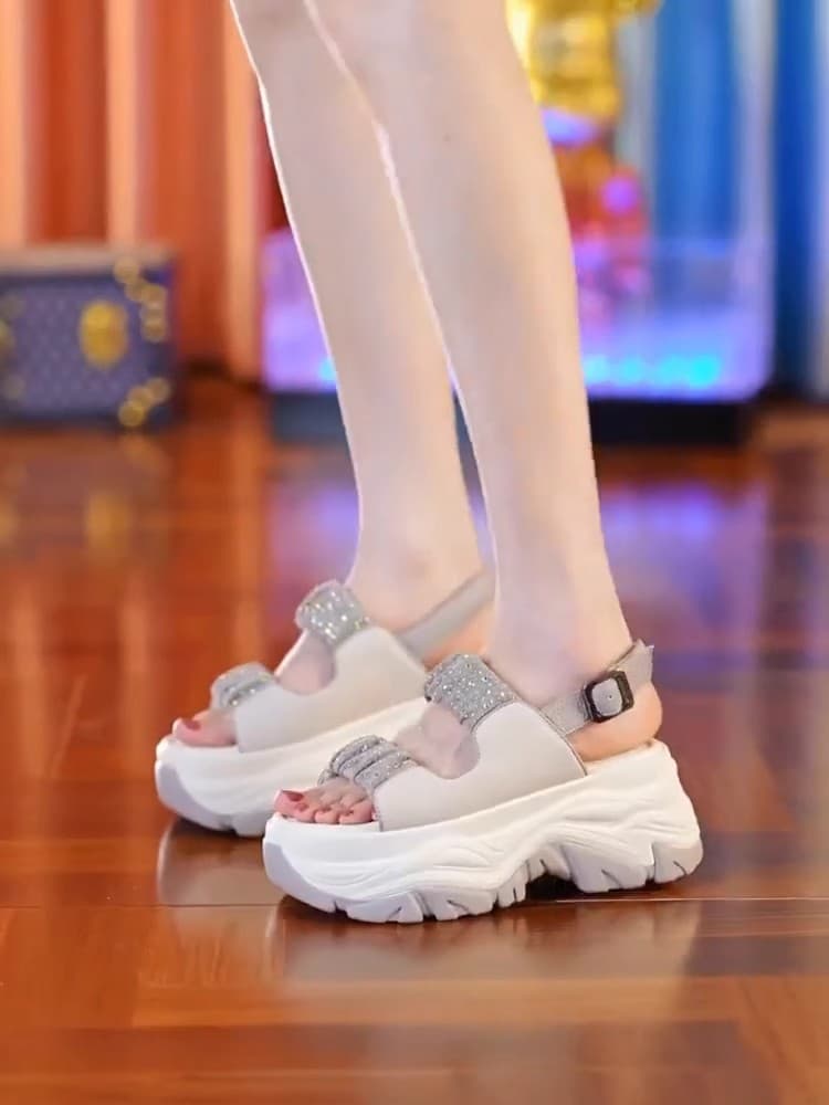 【キラキラストラップ × 滑りにくい溝ソール × 厚底5cm】厚底クッション性サンダル