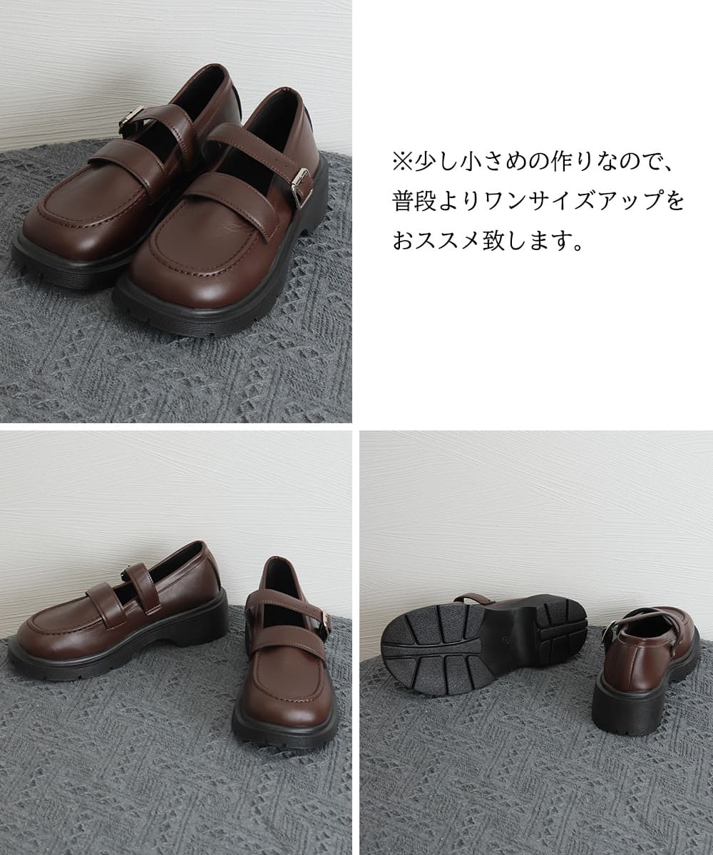 厚底ローファー レディース ストラップ付き 太ヒール