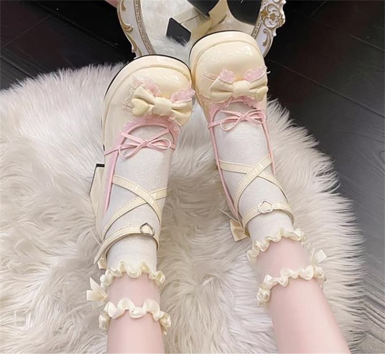 【リボン×ストラップ×可愛い】+9cm厚底 スタイルアップパンプス