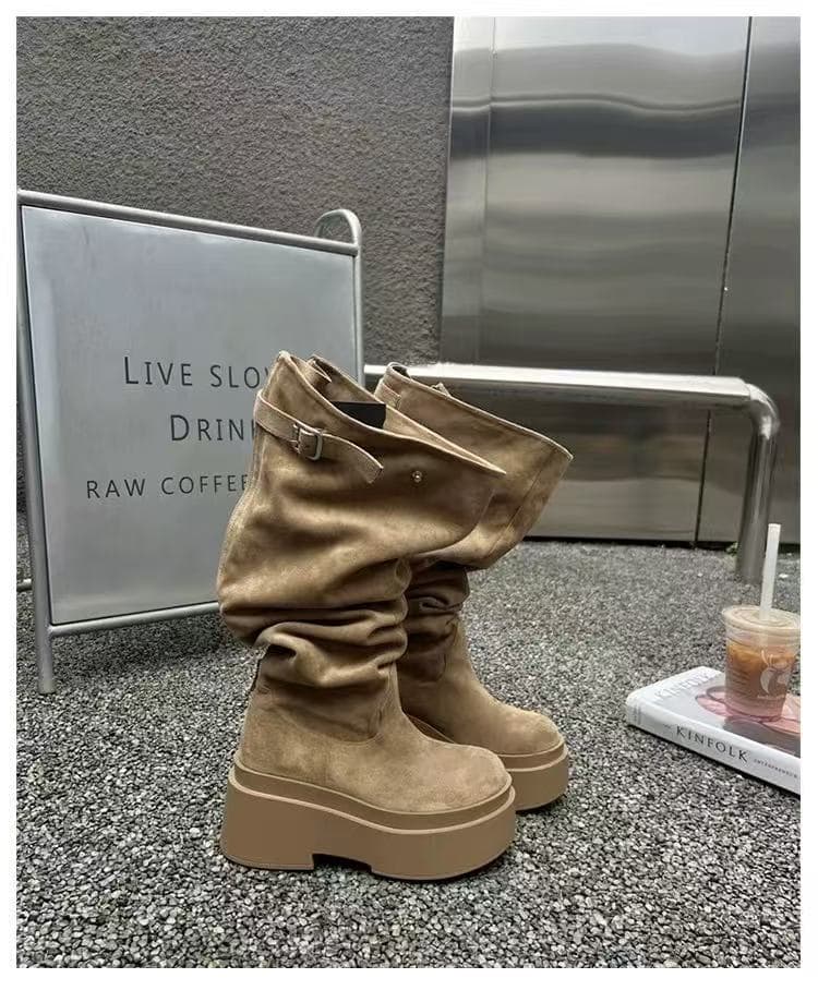 【クシュクシュ×ルーズ感×上質素材】5.0cm厚底ブーツ