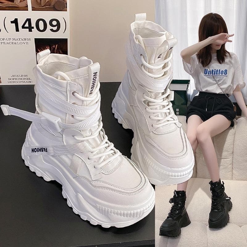 【波状ソール×スタイルアップ×韓国系】+5.5cm厚底ハイカットスニーカー