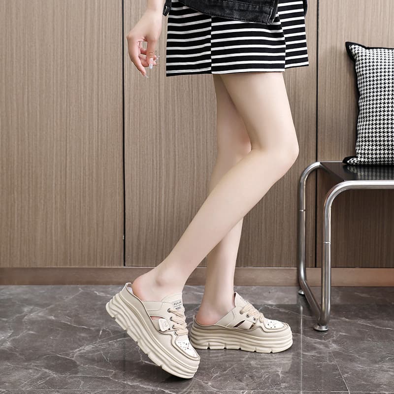 【レース×通気性×厚底7cm】厚底通気性サンダル