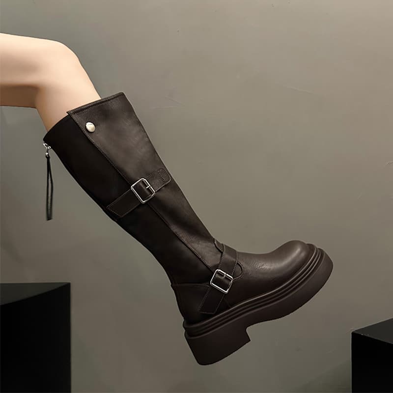 【ストラップ×バックル×スタイルアップ】+6ｃｍ厚底韓国風ブーツ