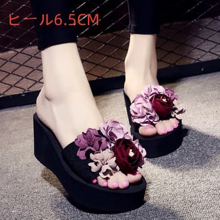 【花飾り×韓国風×フェミニン】6.5cm厚底サンダル