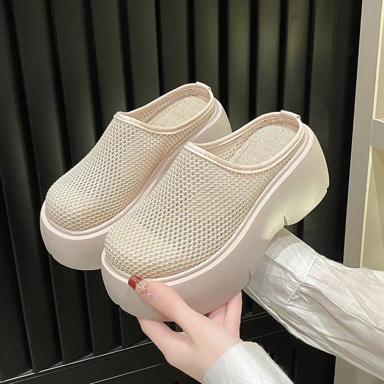 厚底サンダル メッシュ 軽量 美脚効果 通気性抜群 滑り込み型