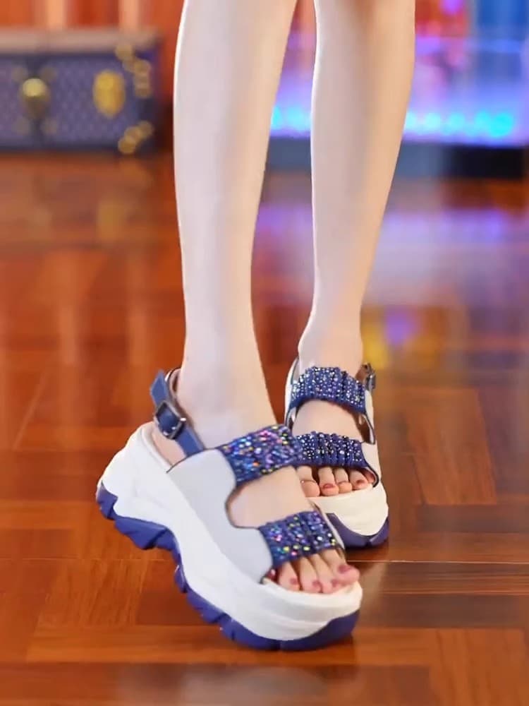 【キラキラストラップ × 滑りにくい溝ソール × 厚底5cm】厚底クッション性サンダル