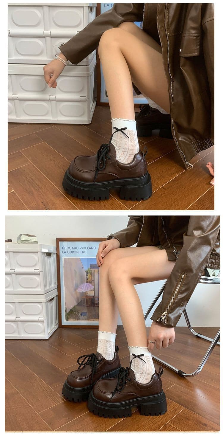 【クラシカル×紐付き×滑り止めソール】5.0cm厚底ローファー