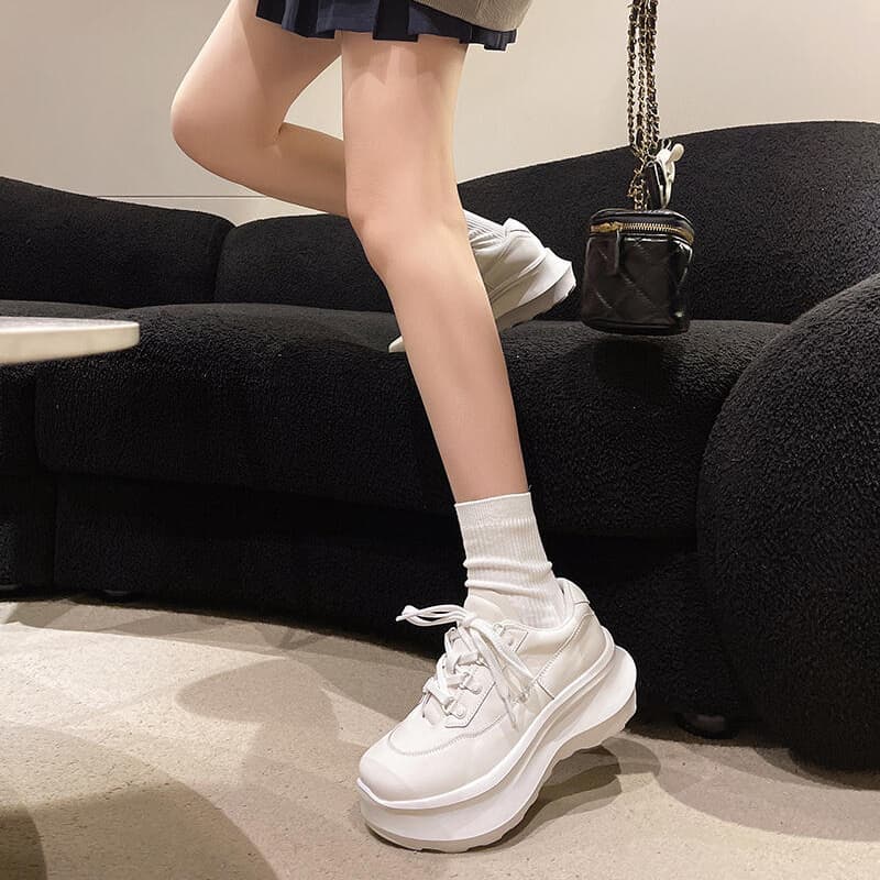 【ふわもこ素材×可愛い系×韓国トレンド】+6cm厚底 身長アップ スニーカー