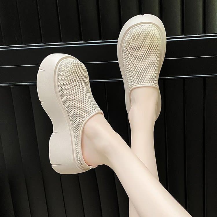 厚底サンダル メッシュ 軽量 美脚効果 通気性抜群 滑り込み型
