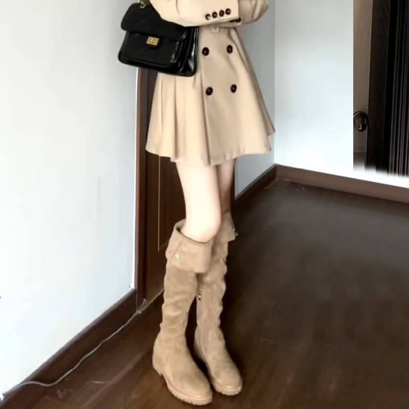 【もこもこ素材×リボンデザイン×韓国系】3.0cm厚底ブーツ