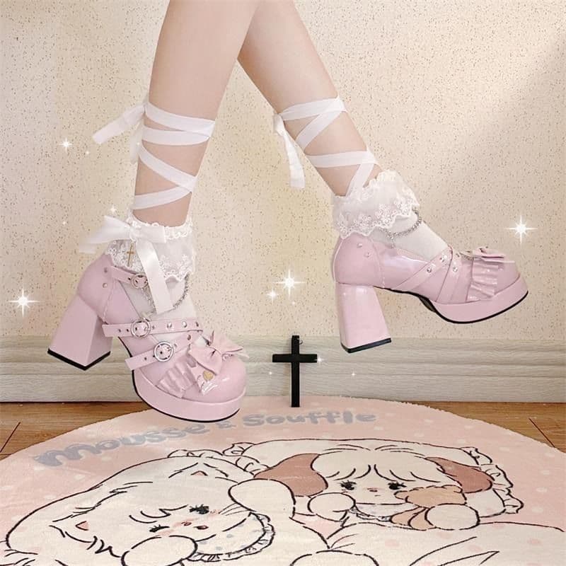 【厚底×リボン×チェーンストラップ】姫風ローファー｜4色展開・24.5cm対応