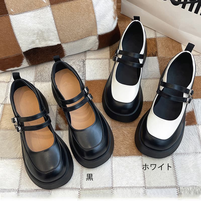 ストラップ付き×ツートンカラー｜美脚厚底パンプス 6cmヒール
