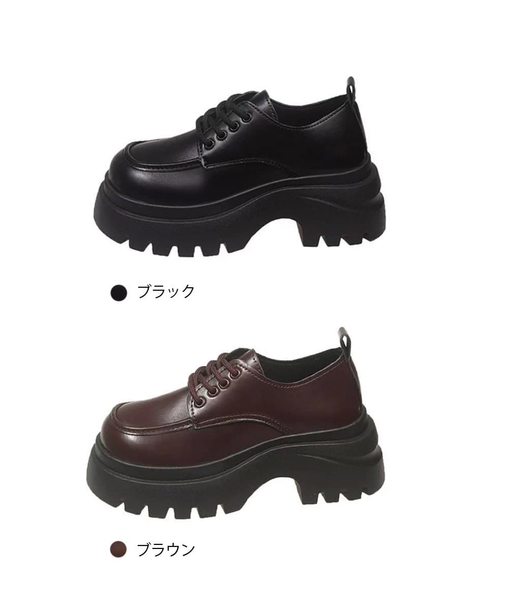 【スクエアトゥ×レースアップ×韓国風】+7cm厚底脚長ローファー