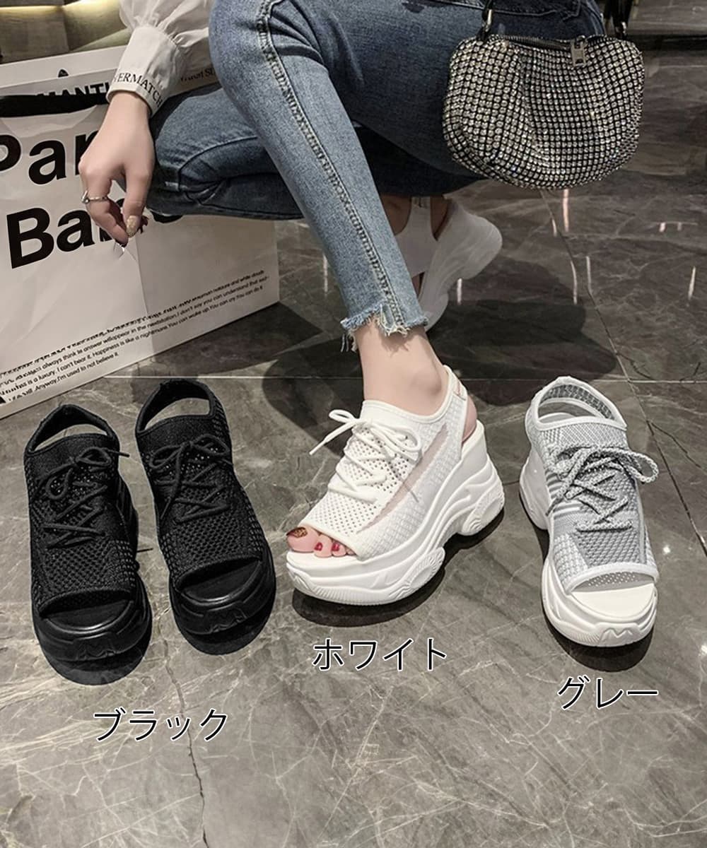 【編み込みメッシュ×スポーツ厚底×通気性】+9cm脚長サンダル