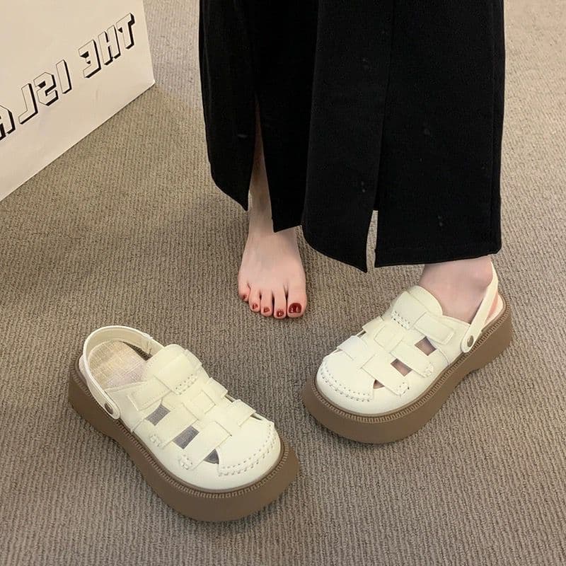【脚長×切り替えデザイン×厚底5.0cm】厚底通気性サンダル