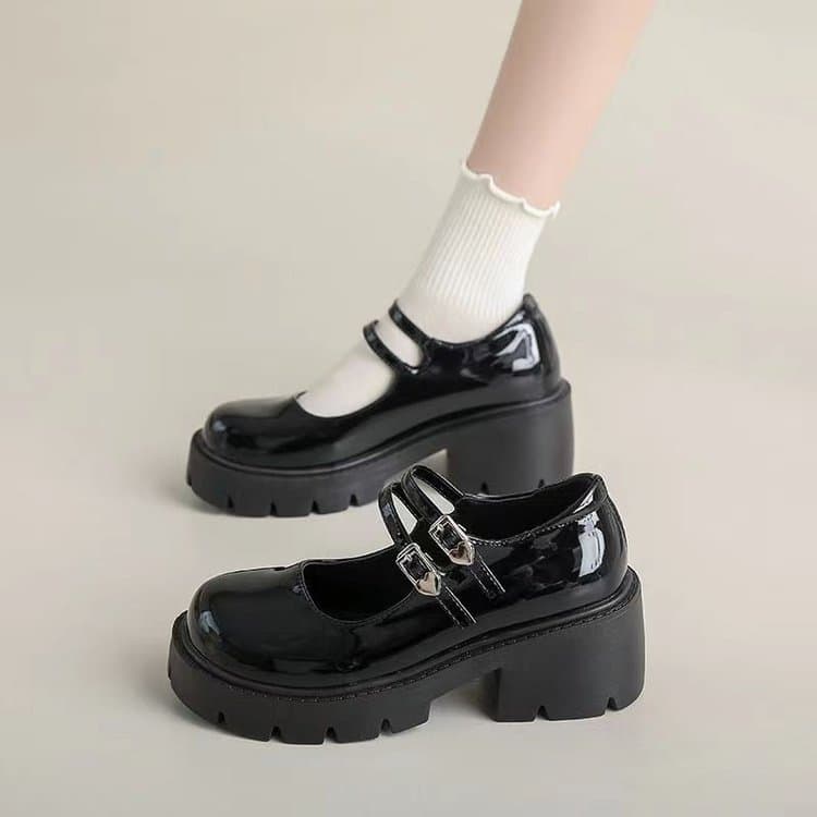厚底ローファー ダブルベルト 韓国風 レディース 新品