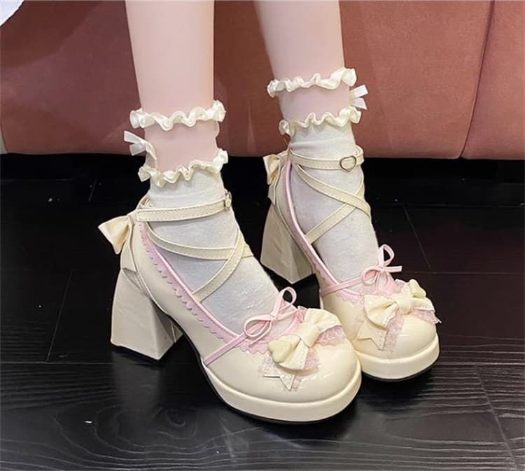 【リボン×ストラップ×可愛い】+9cm厚底 スタイルアップパンプス