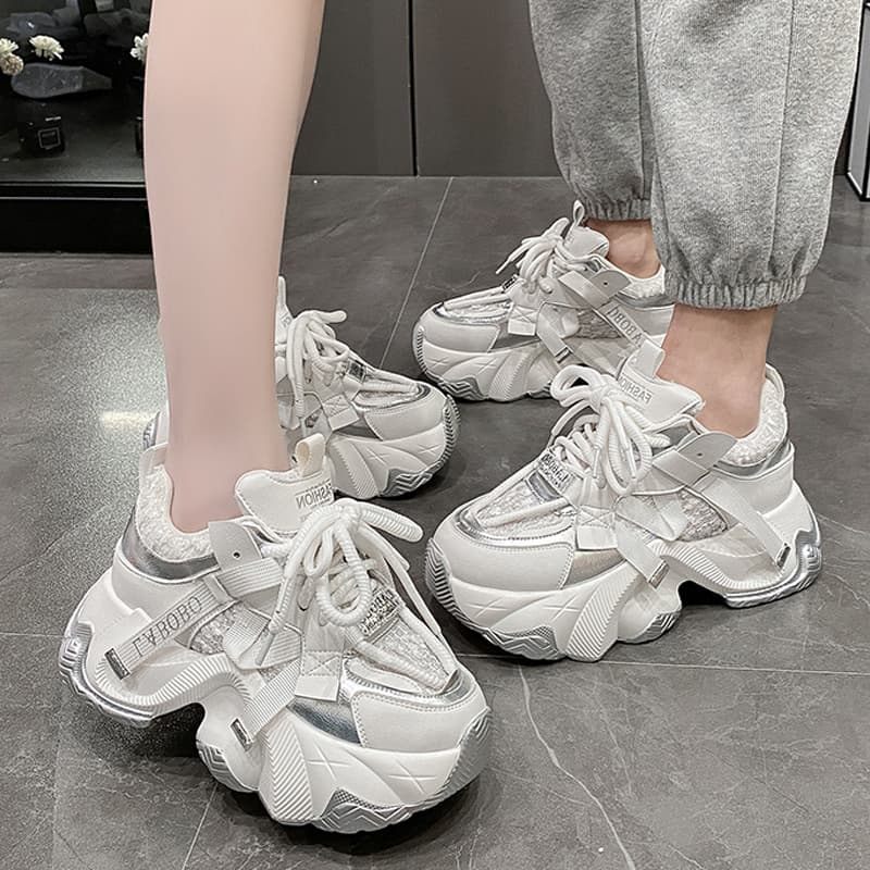 【異素材デザイン × 快適ソール × 厚底5cm】厚底軽量スポーツシューズ