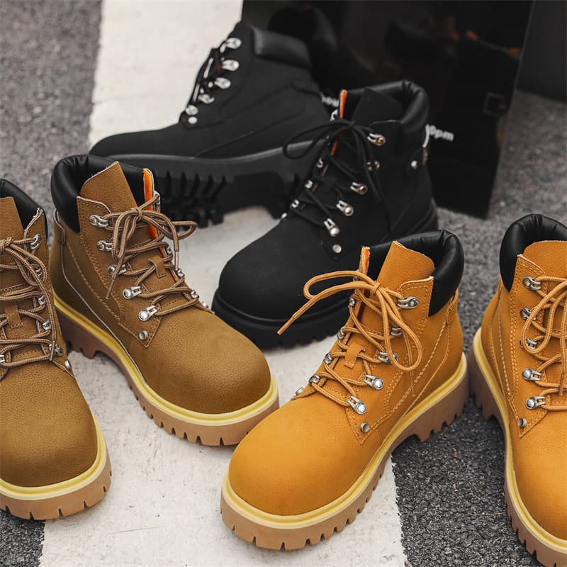 【レトロデザイン × 通気性アッパー × 異素材MIX】+5.5cm厚底 メンズハイカットブーツ