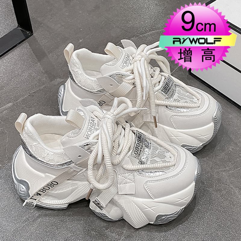 【異素材デザイン × 快適ソール × 厚底5cm】厚底軽量スポーツシューズ