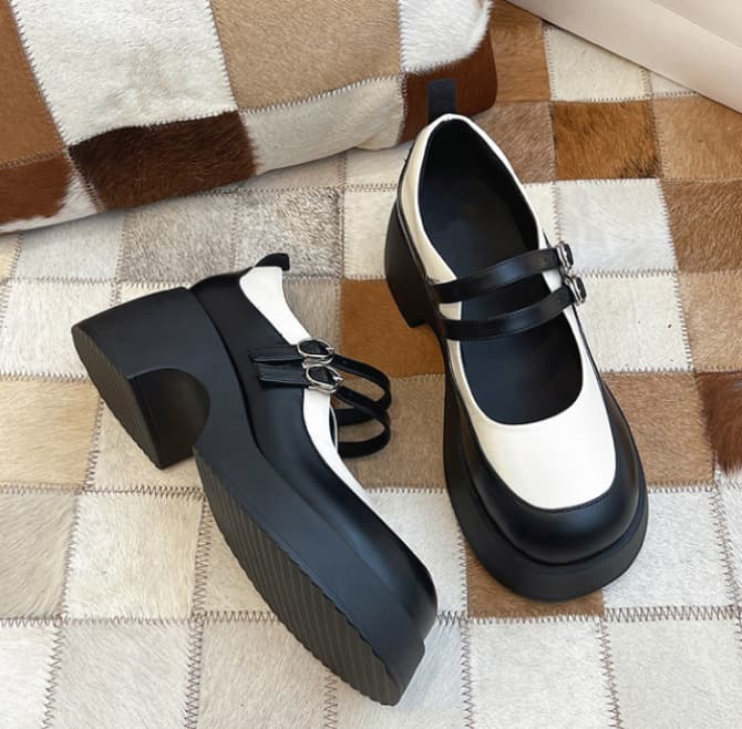 ストラップ付き×ツートンカラー｜美脚厚底パンプス 6cmヒール