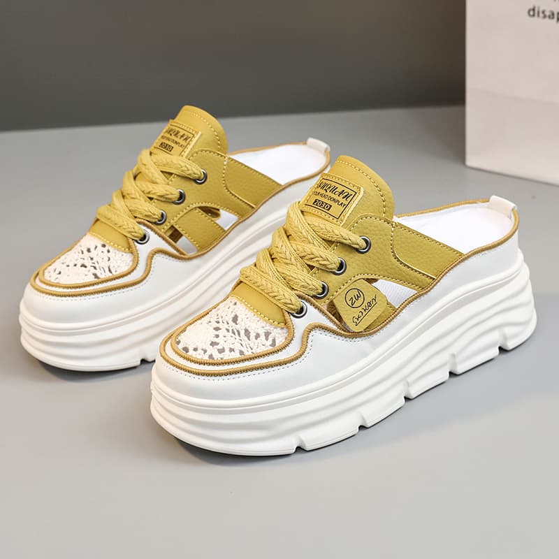 【レース×通気性×厚底7cm】厚底通気性サンダル