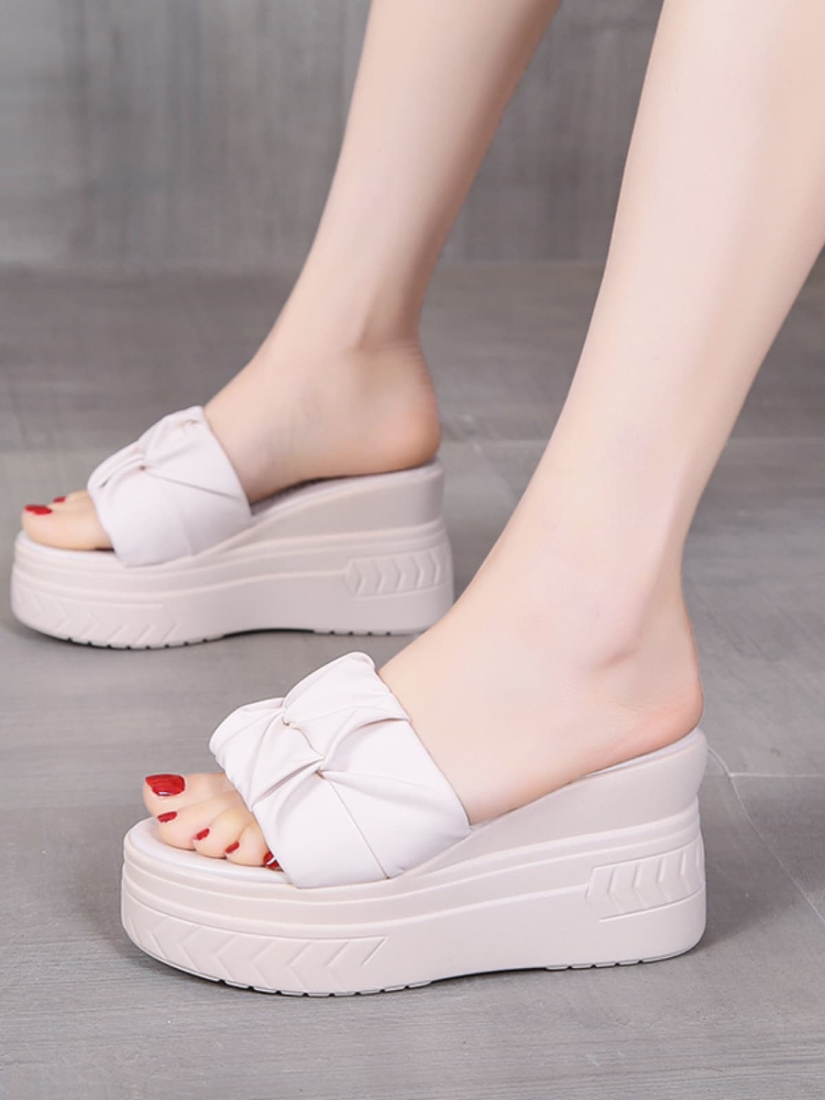 【リボン結び × 柔らか素材 × 厚底6.5cm】厚底通気性サンダル