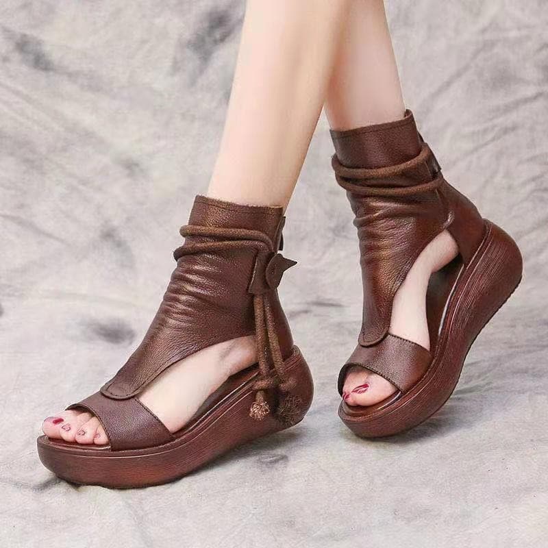 レザー調ラップ厚底サンダル｜巻きデザイン×上品×安定感