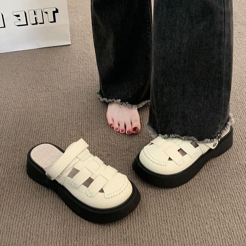 【脚長×切り替えデザイン×厚底5.0cm】厚底通気性サンダル