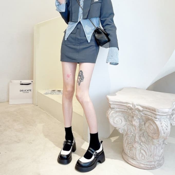 ストラップ付き×ツートンカラー｜美脚厚底パンプス 6cmヒール