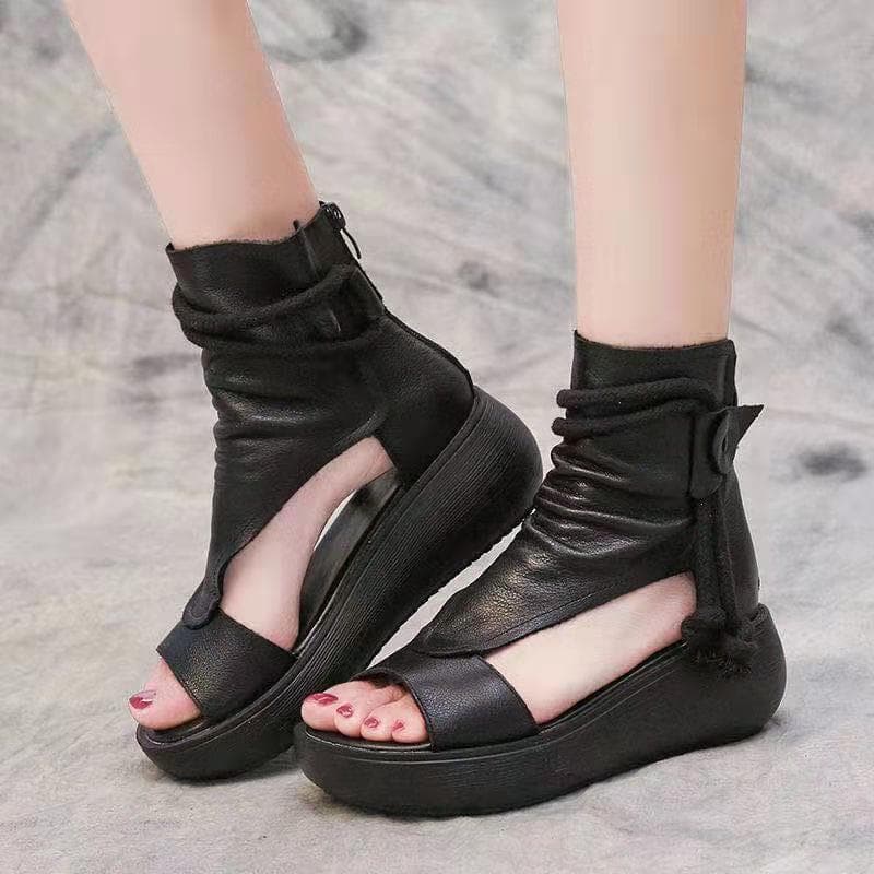 レザー調ラップ厚底サンダル｜巻きデザイン×上品×安定感