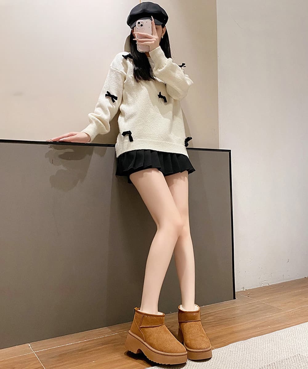 厚底もこもこムートンブーツ冬用保温ショート