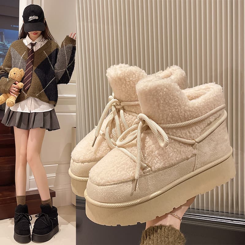【防寒×スタイルアップ×軽量】+4.5cm厚底ムートンブーツ