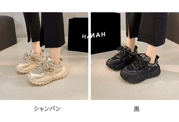 キラキラ装飾×6cm厚底｜華やかスニーカー