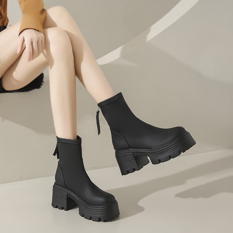 【伸縮性×美脚効果×スタイルアップ】+8ｃｍ厚底保温ブーツ